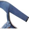 imageSHEMEE Womens Denim Patchwork Mesh Peep Toe High Heels Sandals Booties Lace Up Summer Opentoe Back Zipper Short Ankle BootsBlue Chunky