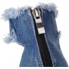 imageSHEMEE Womens Denim Patchwork Mesh Peep Toe High Heels Sandals Booties Lace Up Summer Opentoe Back Zipper Short Ankle BootsBlue Chunky