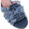 imageSHEMEE Womens Denim Patchwork Mesh Peep Toe High Heels Sandals Booties Lace Up Summer Opentoe Back Zipper Short Ankle BootsBlue Chunky