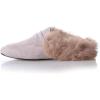 imageSHEMEE Womens Genuine Leather Fluffy Furry Fur Mules Slides Flats Low Heel Slip On Suede Loafers Closed Round Toe Backless Slippers ShoesApricot