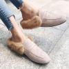 imageSHEMEE Womens Genuine Leather Fluffy Furry Fur Mules Slides Flats Low Heel Slip On Suede Loafers Closed Round Toe Backless Slippers ShoesApricot