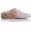 imageSHEMEE Womens Genuine Leather Fluffy Furry Fur Mules Slides Flats Low Heel Slip On Suede Loafers Closed Round Toe Backless Slippers ShoesApricot