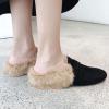 imageSHEMEE Womens Genuine Leather Fluffy Furry Fur Mules Slides Flats Low Heel Slip On Suede Loafers Closed Round Toe Backless Slippers ShoesBlack