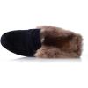 imageSHEMEE Womens Genuine Leather Fluffy Furry Fur Mules Slides Flats Low Heel Slip On Suede Loafers Closed Round Toe Backless Slippers ShoesBlack