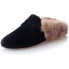 imageSHEMEE Womens Genuine Leather Fluffy Furry Fur Mules Slides Flats Low Heel Slip On Suede Loafers Closed Round Toe Backless Slippers ShoesBlack