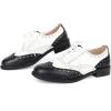 imageSHEMEE Womens Patent Leather Low Heels Vintage Wingtip Oxfords Pumps Lace Up Pointed Toe Flat Retro Brogues Dress ShoesBlackWhite