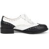 imageSHEMEE Womens Patent Leather Low Heels Vintage Wingtip Oxfords Pumps Lace Up Pointed Toe Flat Retro Brogues Dress ShoesBlackWhite