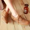 imageSHEMEE Womens Patent Leather Low Heels Vintage Wingtip Oxfords Pumps Lace Up Pointed Toe Flat Retro Brogues Dress ShoesBrown 1