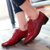 imageSHEMEE Womens Patent Leather Low Heels Vintage Wingtip Oxfords Pumps Lace Up Pointed Toe Flat Retro Brogues Dress ShoesBurgundy