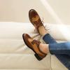 imageSHEMEE Womens Patent Leather Low Heels Vintage Wingtip Oxfords Pumps Lace Up Pointed Toe Flat Retro Brogues Dress ShoesStone Pattern Brown