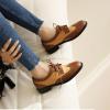 imageSHEMEE Womens Patent Leather Low Heels Vintage Wingtip Oxfords Pumps Lace Up Pointed Toe Flat Retro Brogues Dress ShoesStone Pattern Brown
