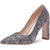 imageSHEMEE Womens Pointed Toe Sequin Block High Heel Wedding Pumps Sparkly Party Wear Glitter Bridal ShoesGrey