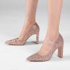 imageSHEMEE Womens Pointed Toe Sequin Block High Heel Wedding Pumps Sparkly Party Wear Glitter Bridal ShoesPink