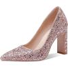 imageSHEMEE Womens Pointed Toe Sequin Block High Heel Wedding Pumps Sparkly Party Wear Glitter Bridal ShoesPink