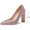 imageSHEMEE Womens Pointed Toe Sequin Block High Heel Wedding Pumps Sparkly Party Wear Glitter Bridal ShoesPink