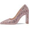 imageSHEMEE Womens Pointed Toe Sequin Block High Heel Wedding Pumps Sparkly Party Wear Glitter Bridal ShoesPink