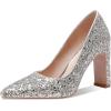 imageSHEMEE Womens Pointed Toe Sequin Block High Heel Wedding Pumps Sparkly Party Wear Glitter Bridal ShoesSilver