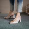 imageSHEMEE Womens Slingback Heels Pointed Toe Chunky Heels Pumps Backless Buckle ClosedToe Wedding Party Dress ShoesBeige