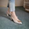 imageSHEMEE Womens Slingback Heels Pointed Toe Chunky Heels Pumps Backless Buckle ClosedToe Wedding Party Dress ShoesBeige
