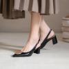 imageSHEMEE Womens Slingback Heels Pointed Toe Chunky Heels Pumps Backless Buckle ClosedToe Wedding Party Dress ShoesBlack