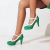 imageSHEMEE Womens TStrap Buckle Patent Leather Mary Jane Pumps Chunky High Heel Platform Round Toe Cute Bow Kawaii Cosplay ShoesGreen