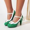 imageSHEMEE Womens TStrap Buckle Patent Leather Mary Jane Pumps Chunky High Heel Platform Round Toe Cute Bow Kawaii Cosplay ShoesGreen