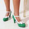 imageSHEMEE Womens TStrap Buckle Patent Leather Mary Jane Pumps Chunky High Heel Platform Round Toe Cute Bow Kawaii Cosplay ShoesGreen