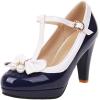 imageSHEMEE Womens TStrap Buckle Patent Leather Mary Jane Pumps Chunky High Heel Platform Round Toe Cute Bow Kawaii Cosplay ShoesNavy Blue