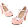 imageSHEMEE Womens TStrap Buckle Patent Leather Mary Jane Pumps Chunky High Heel Platform Round Toe Cute Bow Kawaii Cosplay ShoesPink