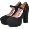 imageSHEMEE Womens Chunky High Heels Platform Mary Janes Pumps Faux Suede Ankle Strap Buckle Round Toe Block Heeled Dress ShoesBlack