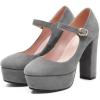 imageSHEMEE Womens Chunky High Heels Platform Mary Janes Pumps Faux Suede Ankle Strap Buckle Round Toe Block Heeled Dress ShoesGrey