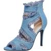 imageSHEMEE Womens Denim Patchwork Mesh Peep Toe High Heels Sandals Booties Lace Up Summer Opentoe Back Zipper Short Ankle Boots01blue