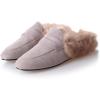 imageSHEMEE Womens Genuine Leather Fluffy Furry Fur Mules Slides Flats Low Heel Slip On Suede Loafers Closed Round Toe Backless Slippers ShoesApricot