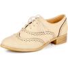 imageSHEMEE Womens Patent Leather Low Heels Vintage Wingtip Oxfords Pumps Lace Up Pointed Toe Flat Retro Brogues Dress ShoesBeige 1