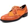imageSHEMEE Womens Patent Leather Low Heels Vintage Wingtip Oxfords Pumps Lace Up Pointed Toe Flat Retro Brogues Dress ShoesStone Pattern Orange