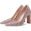 imageSHEMEE Womens Pointed Toe Sequin Block High Heel Wedding Pumps Sparkly Party Wear Glitter Bridal ShoesPink