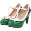imageSHEMEE Womens TStrap Buckle Patent Leather Mary Jane Pumps Chunky High Heel Platform Round Toe Cute Bow Kawaii Cosplay ShoesGreen