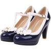 imageSHEMEE Womens TStrap Buckle Patent Leather Mary Jane Pumps Chunky High Heel Platform Round Toe Cute Bow Kawaii Cosplay ShoesNavy Blue