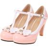 imageSHEMEE Womens TStrap Buckle Patent Leather Mary Jane Pumps Chunky High Heel Platform Round Toe Cute Bow Kawaii Cosplay ShoesPink