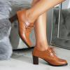 imageSHEMEE Womens Chunky High Heels Wingtip Oxfords Round Toe Lace Up Stacked Block Heel Vintage Brogues Pumps ShoesLight Brown