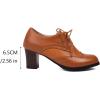 imageSHEMEE Womens Chunky High Heels Wingtip Oxfords Round Toe Lace Up Stacked Block Heel Vintage Brogues Pumps ShoesLight Brown
