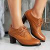 imageSHEMEE Womens Chunky High Heels Wingtip Oxfords Round Toe Lace Up Stacked Block Heel Vintage Brogues Pumps ShoesLight Brown