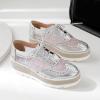 imageSHEMEE Womens Platform Patent Leather Lace Up Oxfords Pumps Vintage Wingtip Mid Heels Round Toe Brogues Flat Dress ShoesSilvermesh