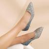 imageSHEMEE Womens Sequin Kitten Heel Wedding Pumps Pointed Toe Sparkly Party Wear Glitter Bridal ShoesBlue