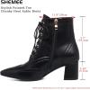 imageSHEMEE Womens Wingtip Chunky Mid Heel Ankle Boots Pointed Toe Lace Up Block Heels Short Booties with ZipperBlack