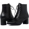 imageSHEMEE Womens Wingtip Chunky Mid Heel Ankle Boots Pointed Toe Lace Up Block Heels Short Booties with ZipperBlack