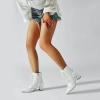 imageSHEMEE Womens Wingtip Chunky Mid Heel Ankle Boots Pointed Toe Lace Up Block Heels Short Booties with ZipperWhite
