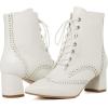 imageSHEMEE Womens Wingtip Chunky Mid Heel Ankle Boots Pointed Toe Lace Up Block Heels Short Booties with ZipperWhite