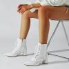 imageSHEMEE Womens Wingtip Chunky Mid Heel Ankle Boots Pointed Toe Lace Up Block Heels Short Booties with ZipperWhite