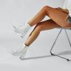 imageSHEMEE Womens Wingtip Chunky Mid Heel Ankle Boots Pointed Toe Lace Up Block Heels Short Booties with ZipperWhite